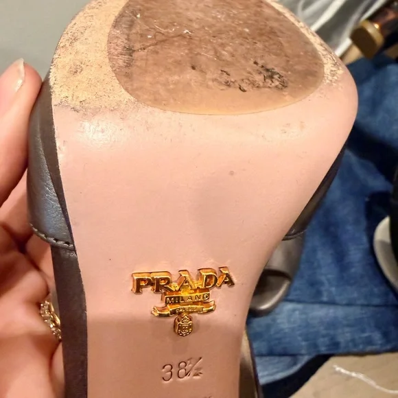 Prada Women's Dark Brown Peep-Toe Heels - Picture 2 of 5